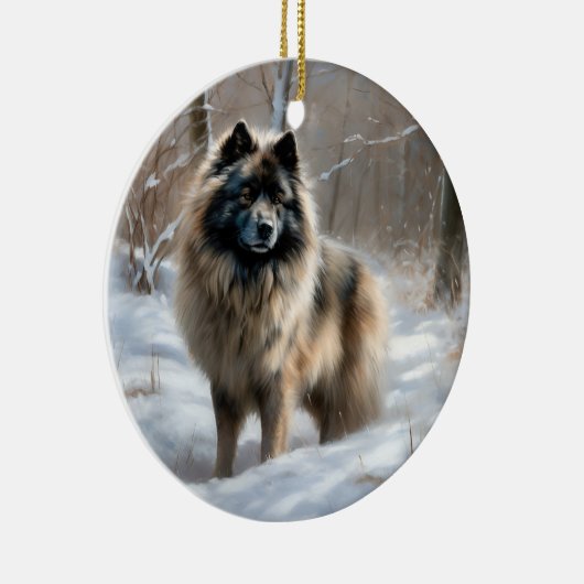 Keeshond liet het sneeuwen Kerstmis Keramisch Ornament (Rechts)