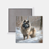 Keeshond liet het sneeuwen Kerstmis Magneet (Voorkant / Achterkant)