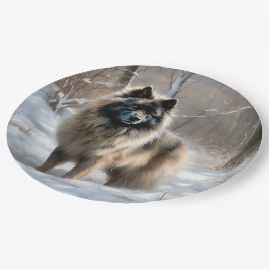 Keeshond liet het sneeuwen Kerstmis Papieren Bordje (Gekanteld)