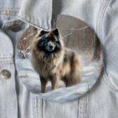 Keeshond liet het sneeuwen Kerstmis Ronde Button 6,0 Cm (In situ)