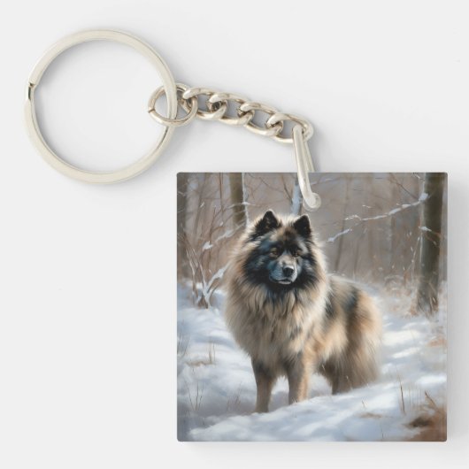 Keeshond liet het sneeuwen Kerstmis Sleutelhanger (Voorkant)