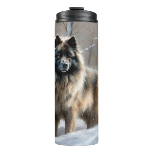 Keeshond liet het sneeuwen Kerstmis Thermosbeker (Voorkant)