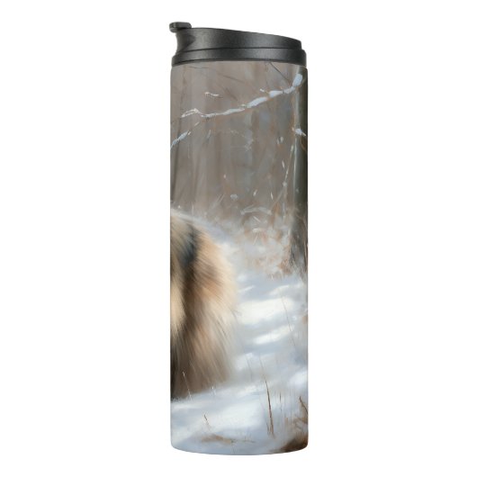 Keeshond liet het sneeuwen Kerstmis Thermosbeker (Geroteerd rechts)