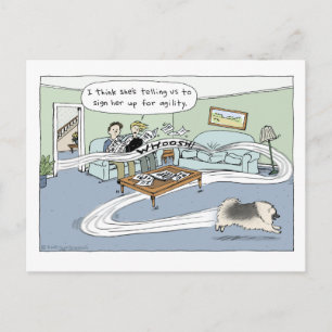 Keeshond "Livingroom Agility" Cartoon Briefkaart