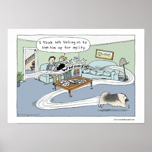 Keeshond "Livingroom Agility" Poster (Voorkant)