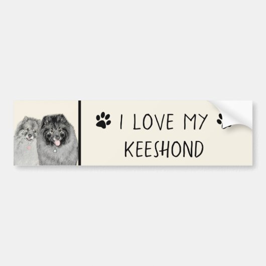 Keeshond Ma en Son Painting - Original Dog Art Bumpersticker (Voorkant)
