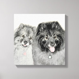 Keeshond Ma en Son Painting - Original Dog Art Canvas Afdruk