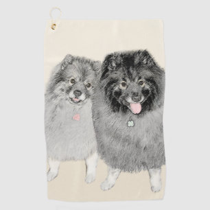 Keeshond Ma en Son Painting - Original Dog Art Golfhanddoek