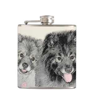Keeshond Ma en Son Painting - Original Dog Art Heupfles