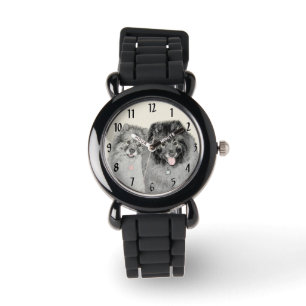 Keeshond Ma en Son Painting - Original Dog Art Horloge