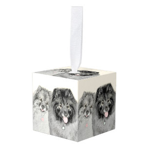 Keeshond Ma en Son Painting - Original Dog Art Kubus Ornament