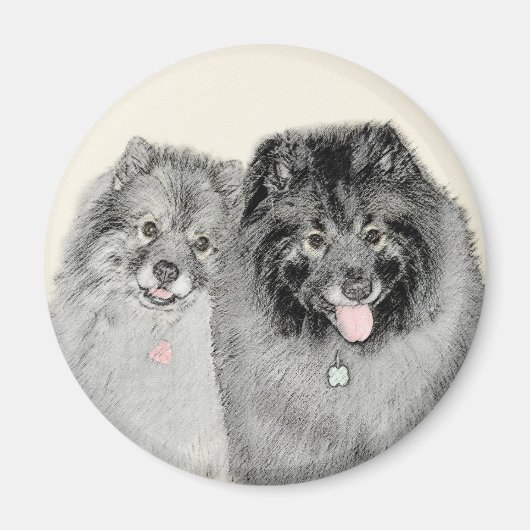 Keeshond Ma en Son Painting - Original Dog Art Magneet (Voorkant)