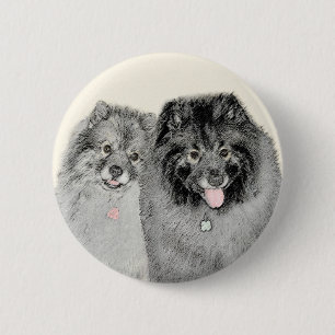Keeshond Ma en Son Painting - Original Dog Art Ronde Button 5,7 Cm