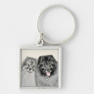 Keeshond Ma en Son Painting - Original Dog Art Sleutelhanger