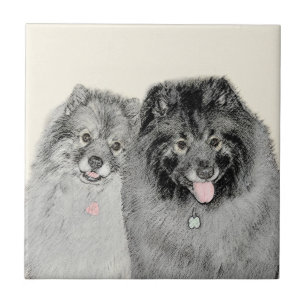 Keeshond Ma en Son Painting - Original Dog Art Tegeltje
