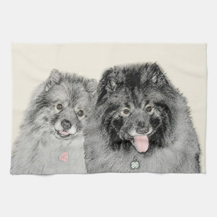 Keeshond Ma en Son Painting - Original Dog Art Theedoek