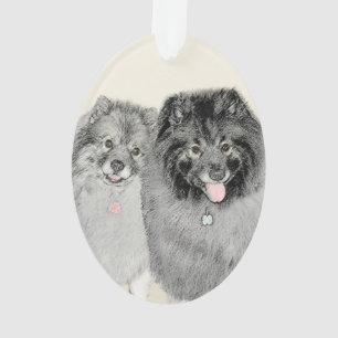 Keeshond Maman et Son Peinture - Art Chien origina