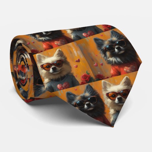 Keeshond met Hartrozen Valentijnsdag Stropdas (Opgerold)
