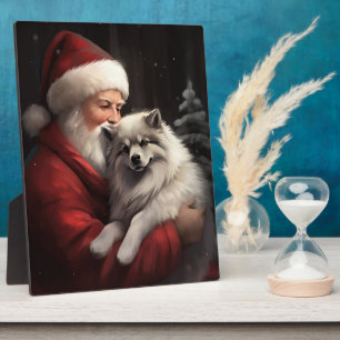 Keeshond met Kerstman Festieve Kerstmis Fotoplaat