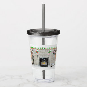 Keeshond met Kerstmis Puppy Dog met Fireplace Pain Acryl Drinkbeker