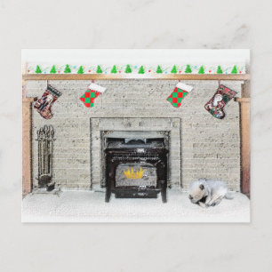 Keeshond met Kerstmis Puppy Dog met Fireplace Pain Briefkaart