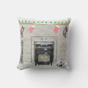 Keeshond met Kerstmis Puppy Dog met Fireplace Pain Buitenkussen