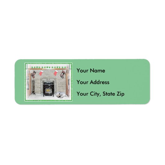 Keeshond met Kerstmis Puppy Dog met Fireplace Pain Etiket (Voorkant)