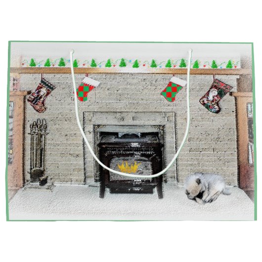 Keeshond met Kerstmis Puppy Dog met Fireplace Pain Groot Cadeauzakje (Achterkant)
