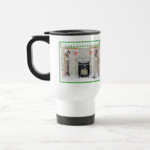 Keeshond met Kerstmis Puppy Dog met Fireplace Pain Reisbeker