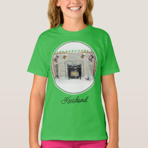 Keeshond met Kerstmis Puppy Dog met Fireplace Pain T-shirt