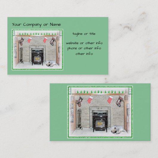 Keeshond met Kerstmis Puppy Dog met Fireplace Pain Visitekaartje (Voorkant / Achterkant)