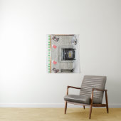 Keeshond met Kerstmis Puppy Dog met Fireplace Pain Wandkleed (In situ)