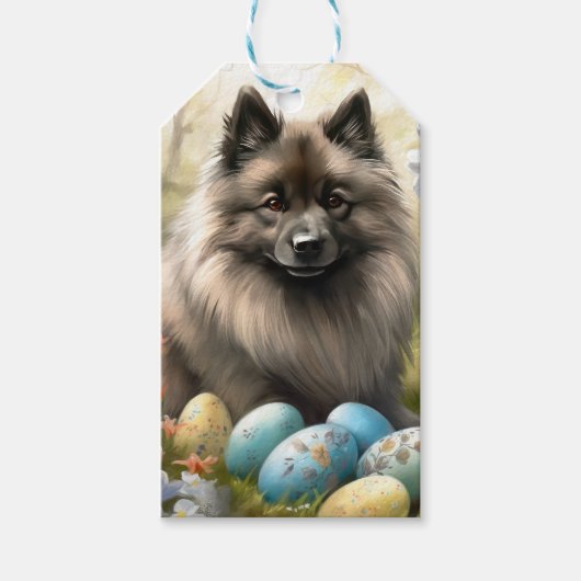Keeshond met paaseieren cadeaulabel (Voorkant)
