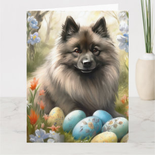 Keeshond met paaseieren kaart