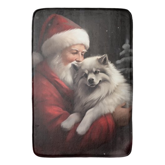 Keeshond Met Sinterklaas Feestelijke Kerstmis Badmat (Voorkant Verticaal)
