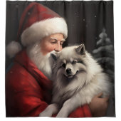Keeshond Met Sinterklaas Feestelijke Kerstmis Douchegordijn (Voorkant)