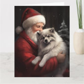 Keeshond Met Sinterklaas Feestelijke Kerstmis Kaart (Voorkant)