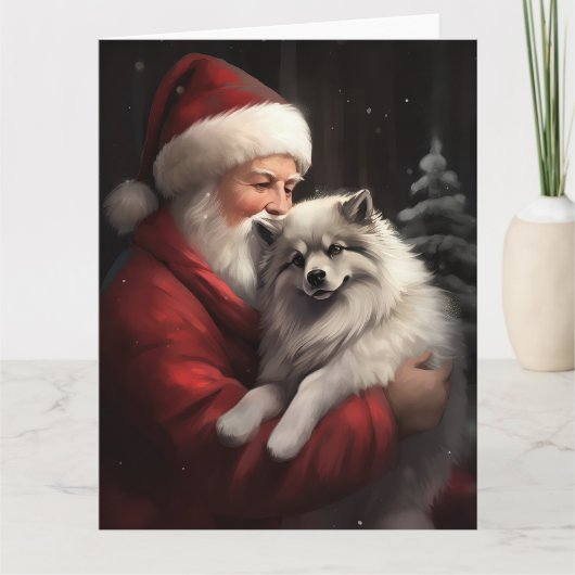 Keeshond Met Sinterklaas Feestelijke Kerstmis Kaart (Voorkant)