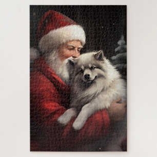 Keeshond Met Sinterklaas Feestelijke Kerstmis Legpuzzel