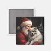 Keeshond Met Sinterklaas Feestelijke Kerstmis Magneet (Voorkant / Achterkant)