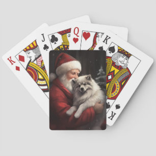 Keeshond Met Sinterklaas Feestelijke Kerstmis Pokerkaarten