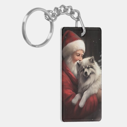 Keeshond Met Sinterklaas Feestelijke Kerstmis Sleutelhanger (Voorkant Links)