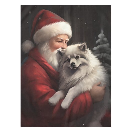 Keeshond Met Sinterklaas Feestelijke Kerstmis Tafelkleed (Voorkant)