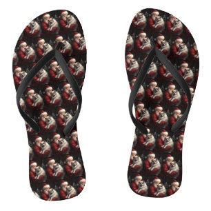 Keeshond Met Sinterklaas Feestelijke Kerstmis Teenslippers