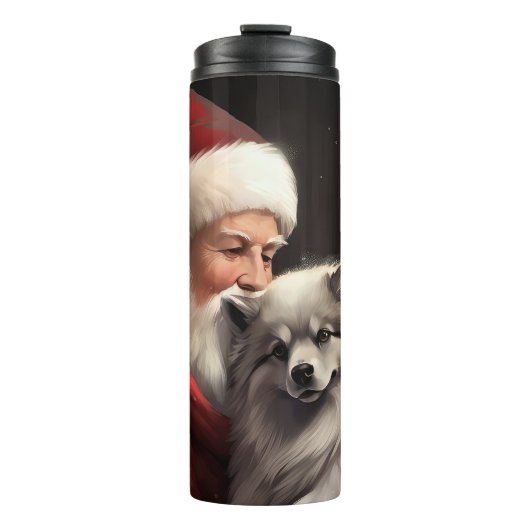 Keeshond Met Sinterklaas Feestelijke Kerstmis Thermosbeker (Voorkant)