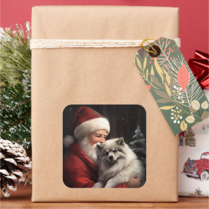 Keeshond met Sinterklaas Festive Kerstmis Vierkante Sticker