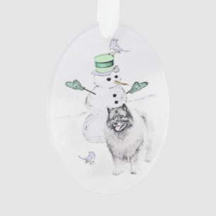 Keeshond Noël Snowman Peinture Chien Art
