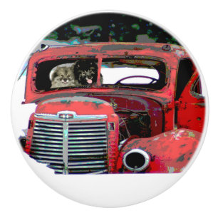 Keeshond Old Truck Paing Art Keramische Knop