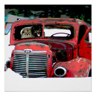 Keeshond Old Truck Paing Art Perfect Poster