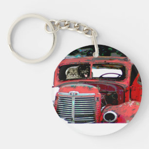 Keeshond Old Truck Paing Art Sleutelhanger